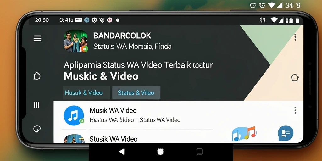 Tampilan antarmuka BANDARCOLOK dengan berbagai pilihan video status.