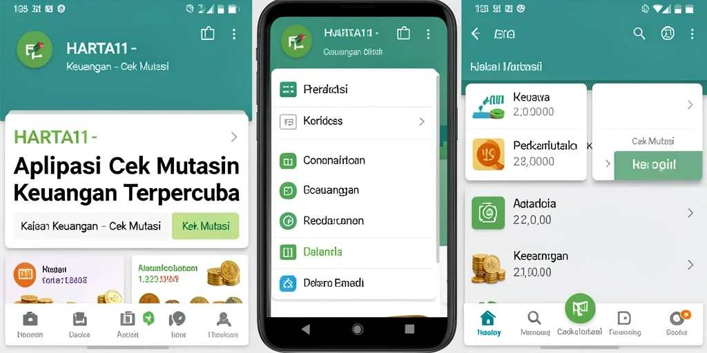 Tampilan antarmuka utama HARTA11 untuk cek mutasi transaksi.