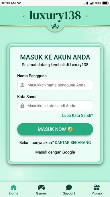 Tampilan halaman login luxury138